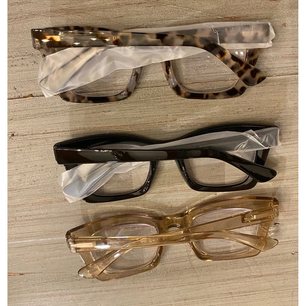FSRTEP 3 Pack Women Reading Glasses +2.50 Magnification Black Tortoise Champagne